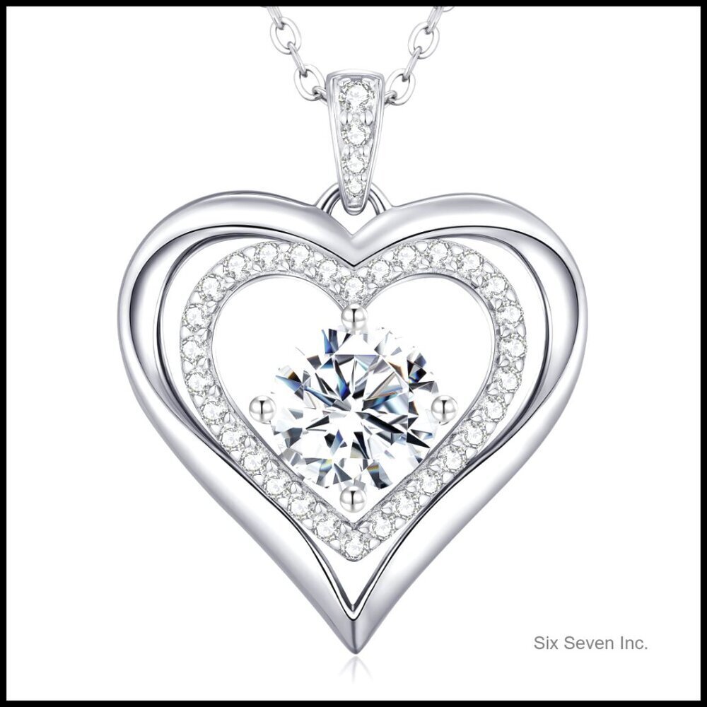Moissanite Heart Pendant Necklace Sterling Silver Elegant Anniversary Gift